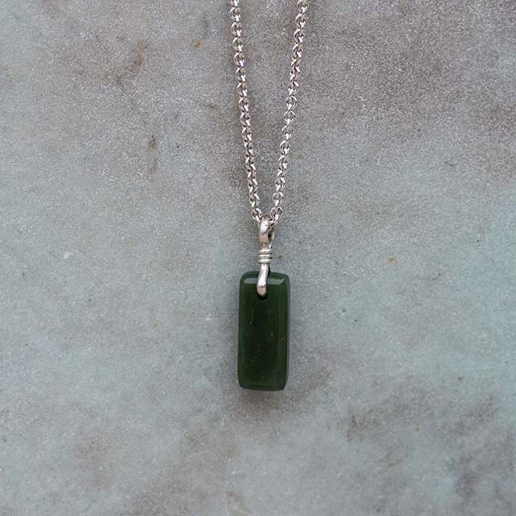 amulet necklace - jade (nephrite) with leather or recycled sterling silver chain