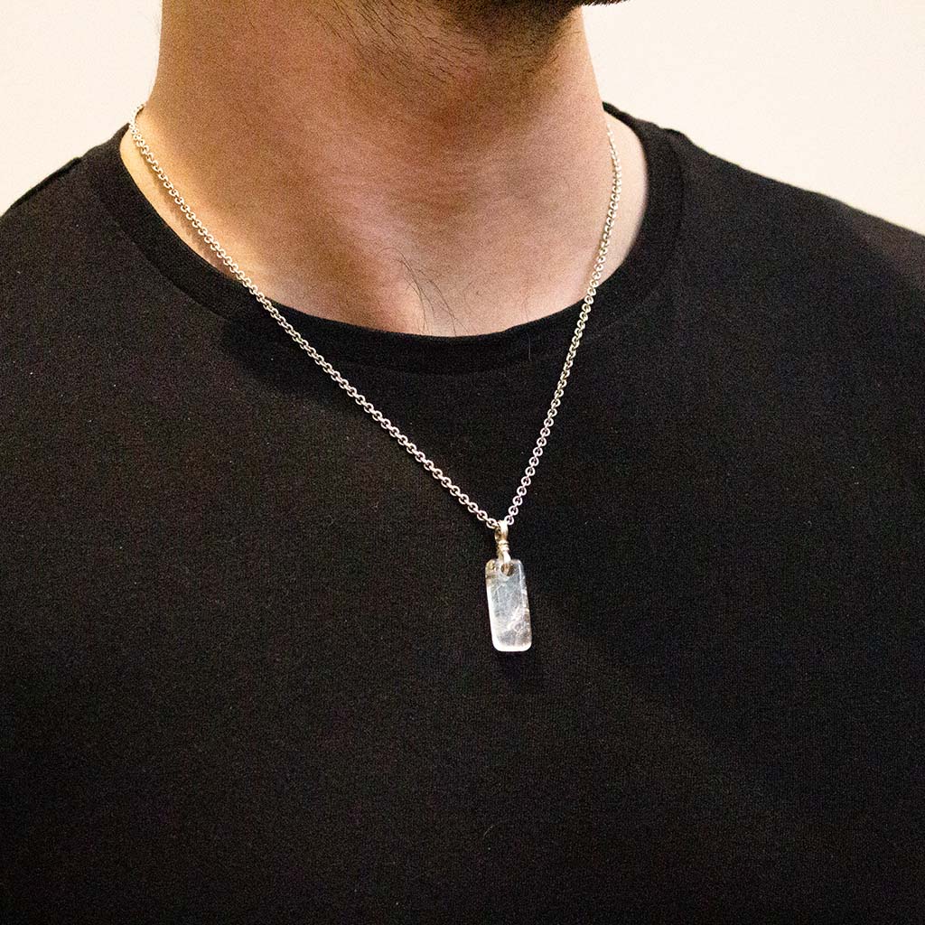 amulet necklace - mountain crystal with leather or recycled sterling silver chain
