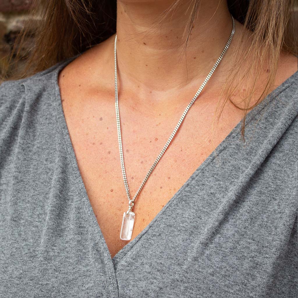 amulet necklace - mountain crystal with leather or recycled sterling silver chain