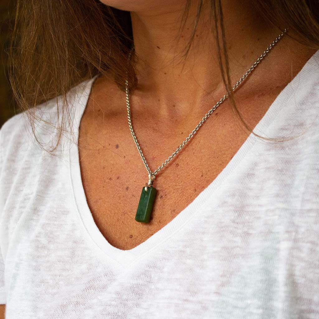 amulet necklace - jade (nephrite) with leather or recycled sterling silver chain