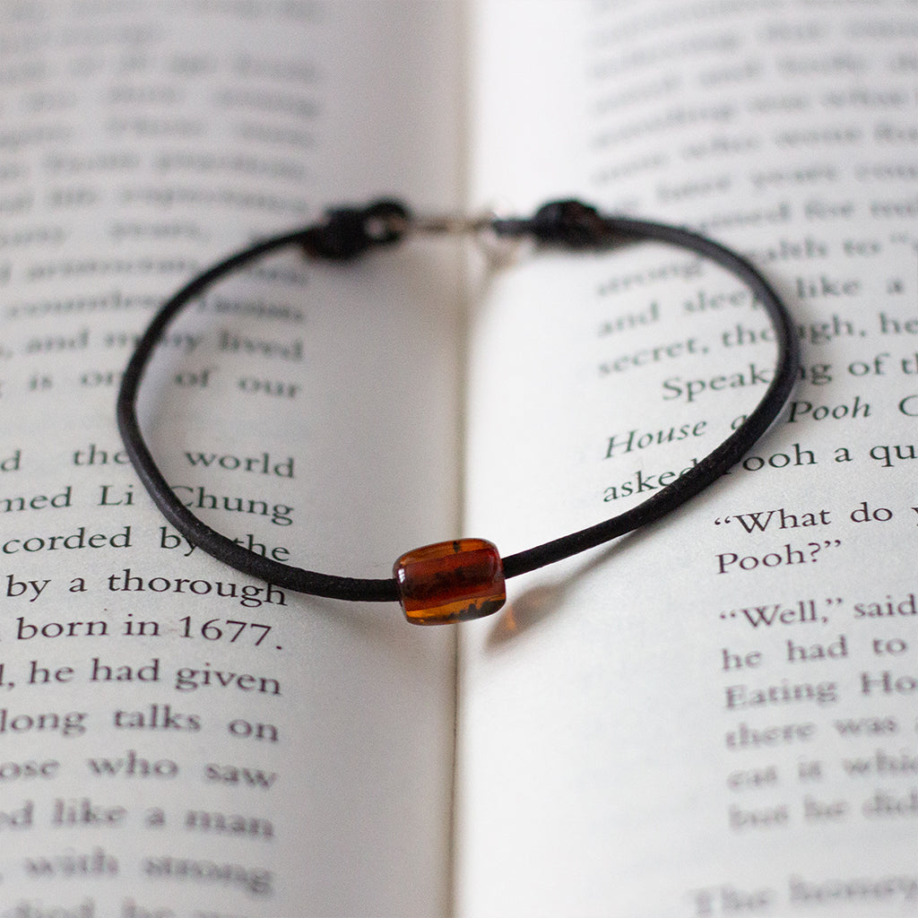 Token Bracelet for Alignment & Radiance - Dark Brown Baltic Amber on Australian Kangaroo Leather