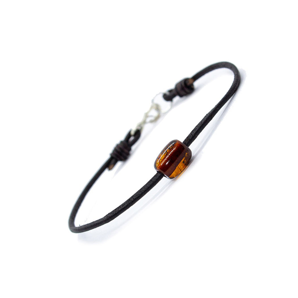 Token Bracelet for Alignment & Radiance - Dark Brown Baltic Amber on Australian Kangaroo Leather