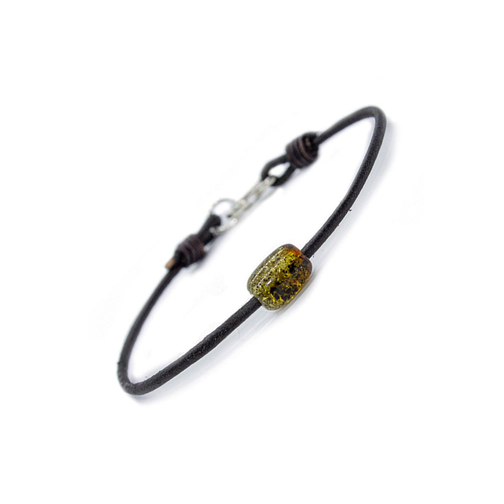 Token Bracelet for Alignment & Radiance - Green Baltic Amber on Australian Kangaroo Leather