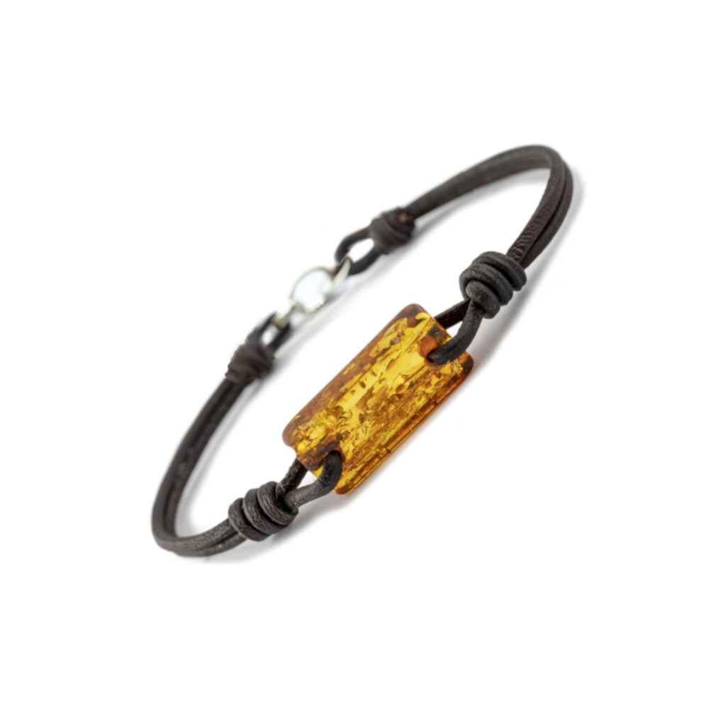 Aeon Bracelet - Brown Baltic Amber & Leather