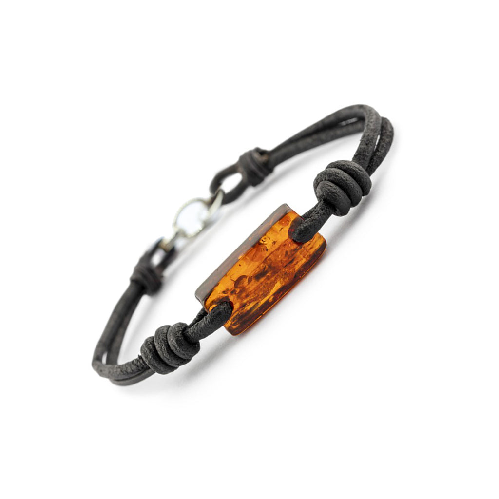 Aeon Bracelet - Dark Brown Baltic Amber & Leather