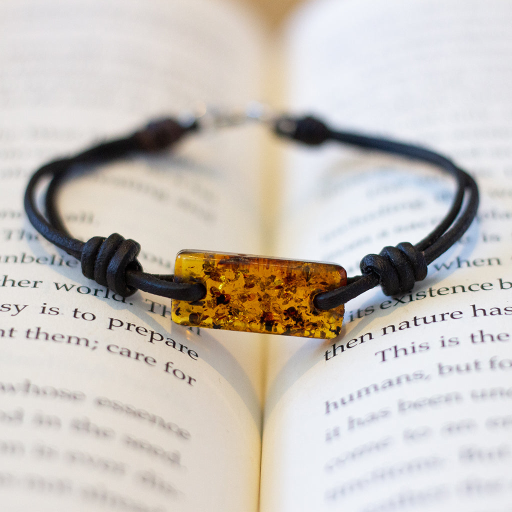 aeon bracelet - brown baltic amber & leather