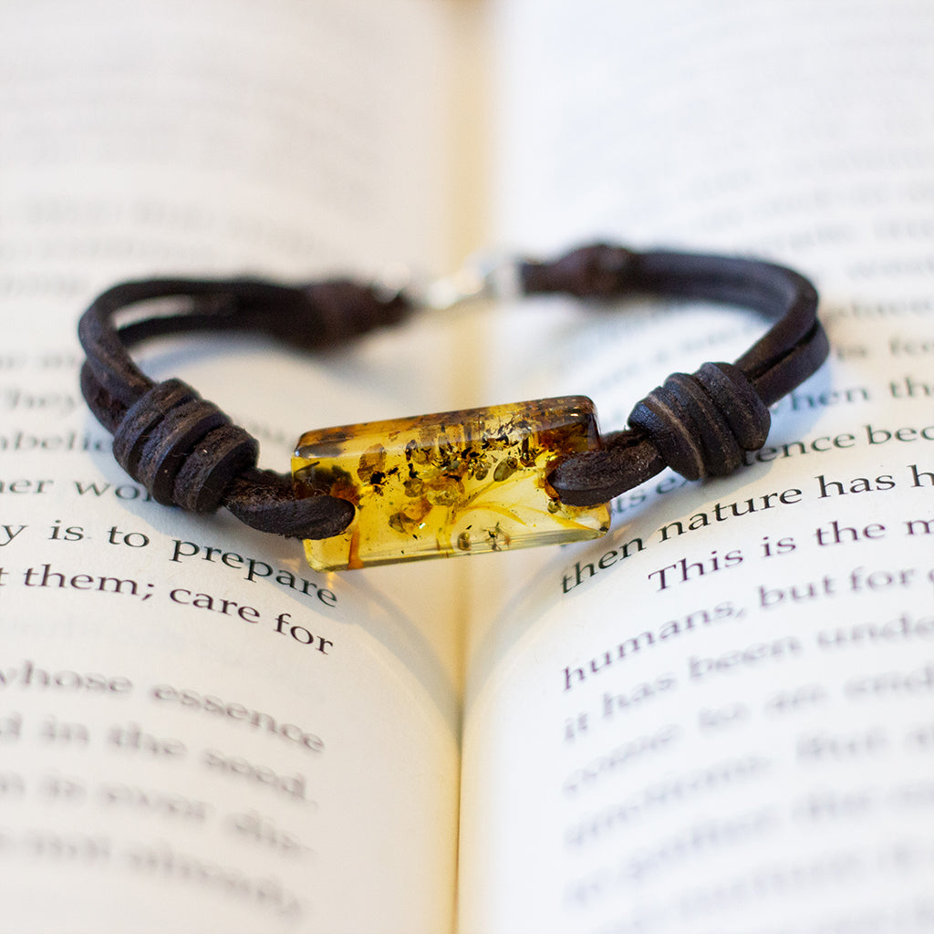 Aeon Bracelet - Honey Baltic Amber & Leather