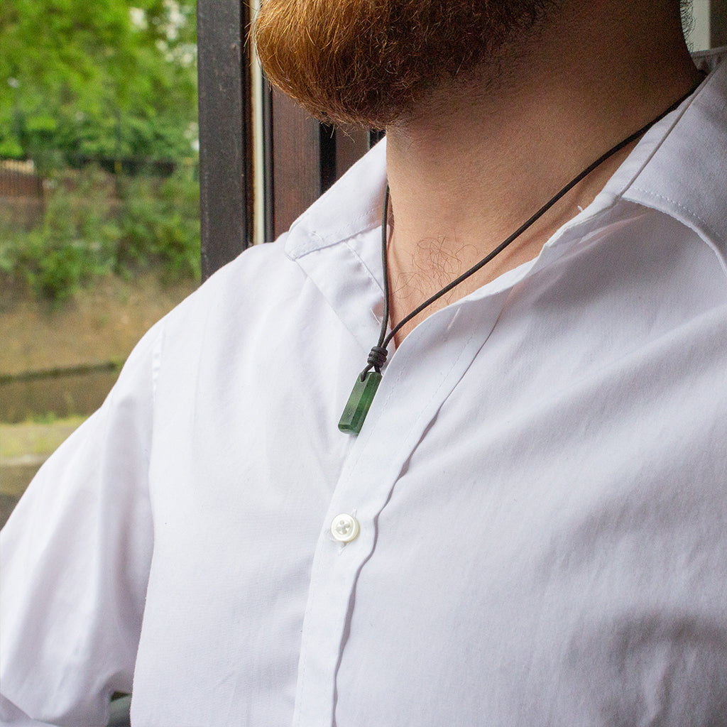 amulet necklace - jade (nephrite) with leather or recycled sterling silver chain