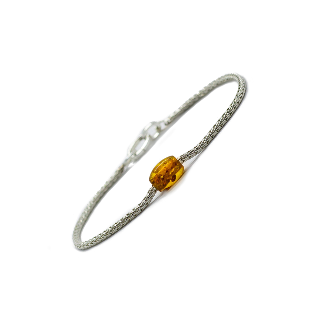 Token Bracelet for Alignment & Radiance - Brown Baltic Amber on Recycled Sterling Silver Chain