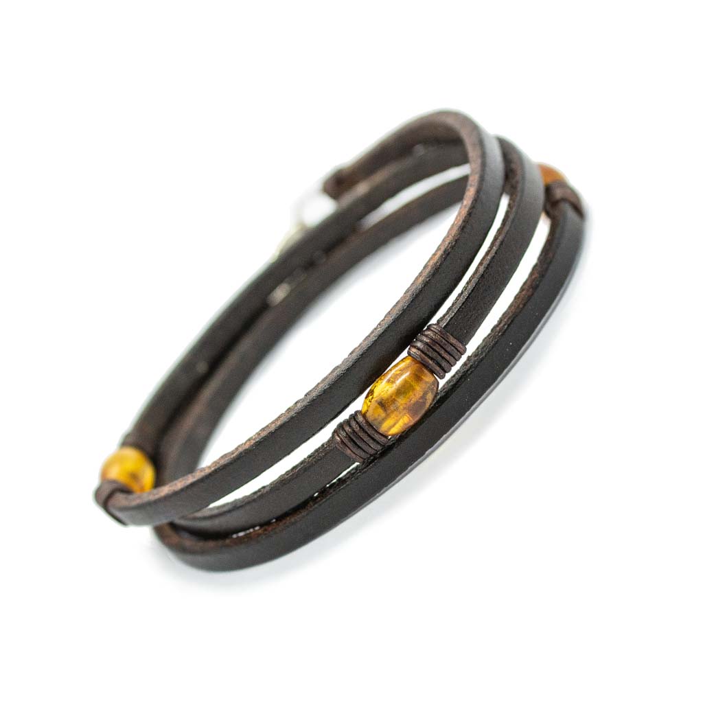 trinity3 bracelet - honey baltic amber & dark havana english bridle