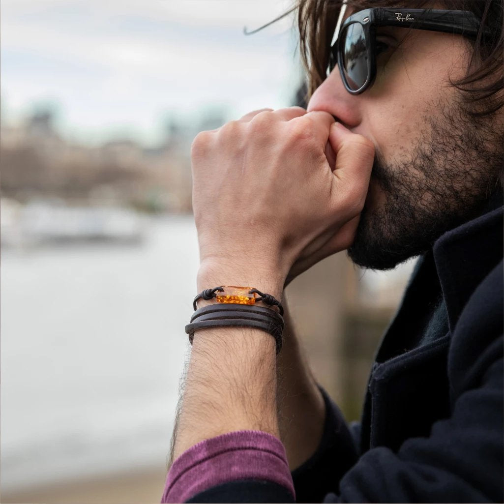 aeon bracelet - brown baltic amber & leather