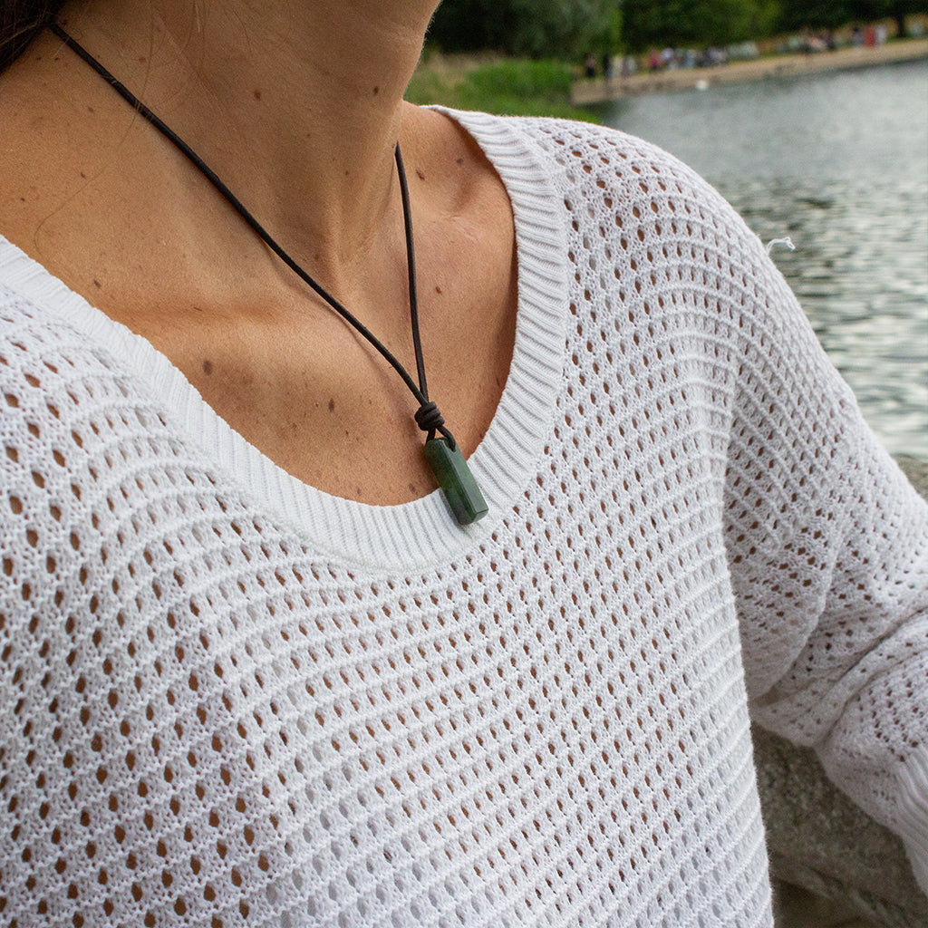 amulet necklace - jade (nephrite) with leather or recycled sterling silver chain
