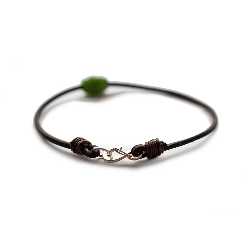 Token Bracelet for Abundance & Prosperity - Jade (nephrite) on Australian Kangaroo Leather