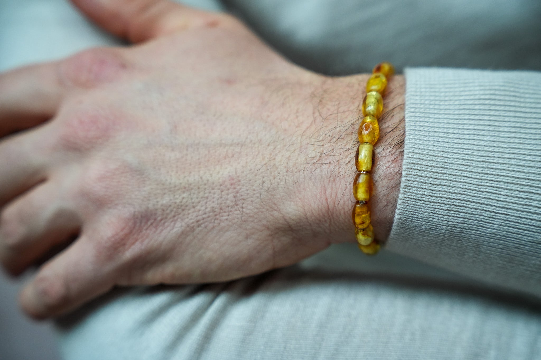 Beaded Accent Bracelet - Honey Baltic Amber on Sterling Silver Chain