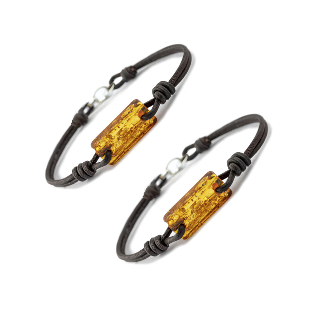 Aeon Friendship Bracelets - Brown Baltic Amber & Leather
