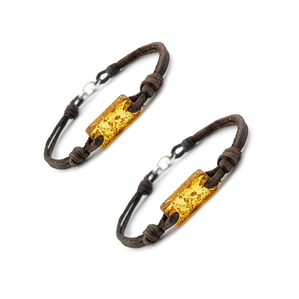 Aeon Friendship Bracelets - Honey Baltic Amber & Leather