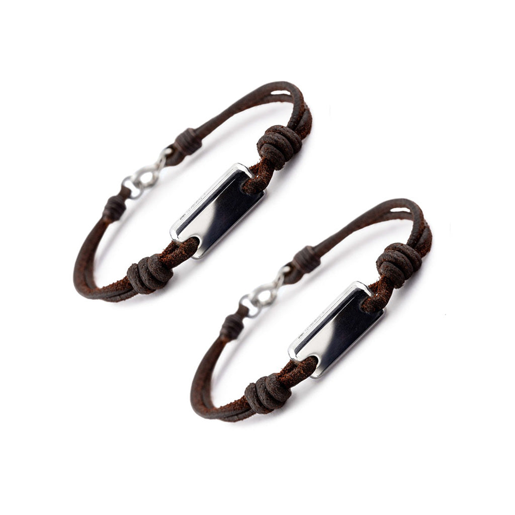 Aeon Friendship Bracelets - Recycled Sterling Silver Ingot & Dark Havana English Bridle Leather