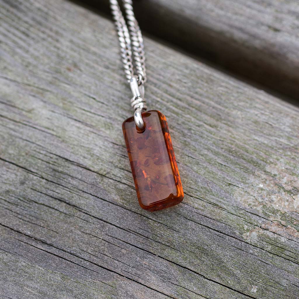 Amulet Necklace - Brown Baltic Amber with Recycled Sterling Silver Chain