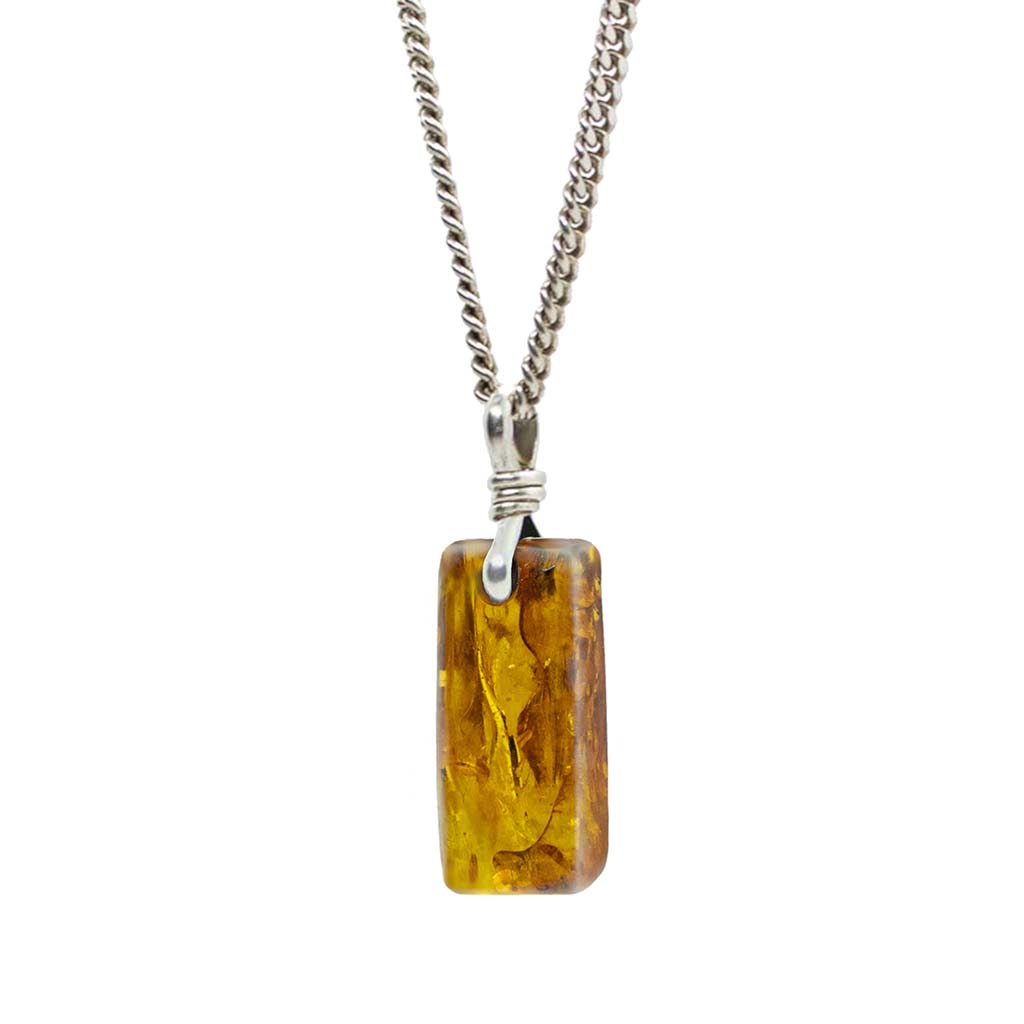 Amulet Necklace - Brown Baltic Amber with Recycled Sterling Silver Chain