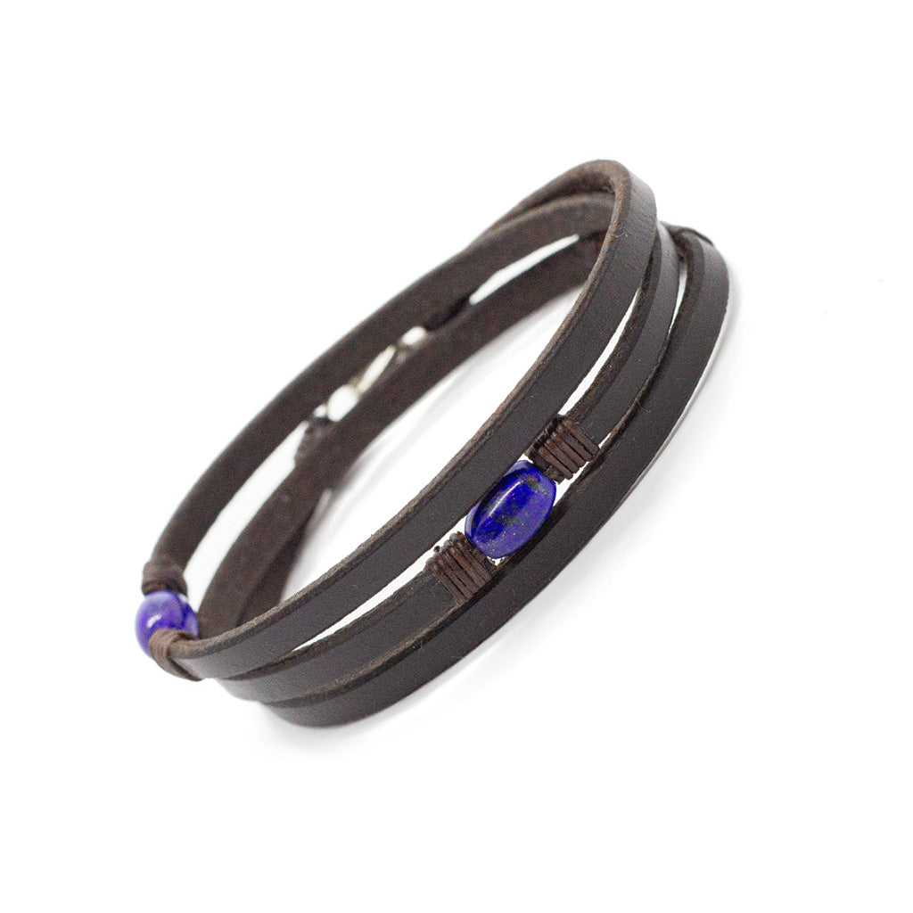 Trinity3 Bracelet - Lapis Lazuli & Dark Havana English Bridle