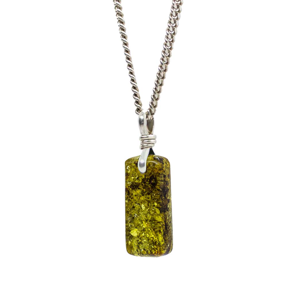 Amulet Necklace - Green Baltic Amber with Recycled Sterling Silver Chain