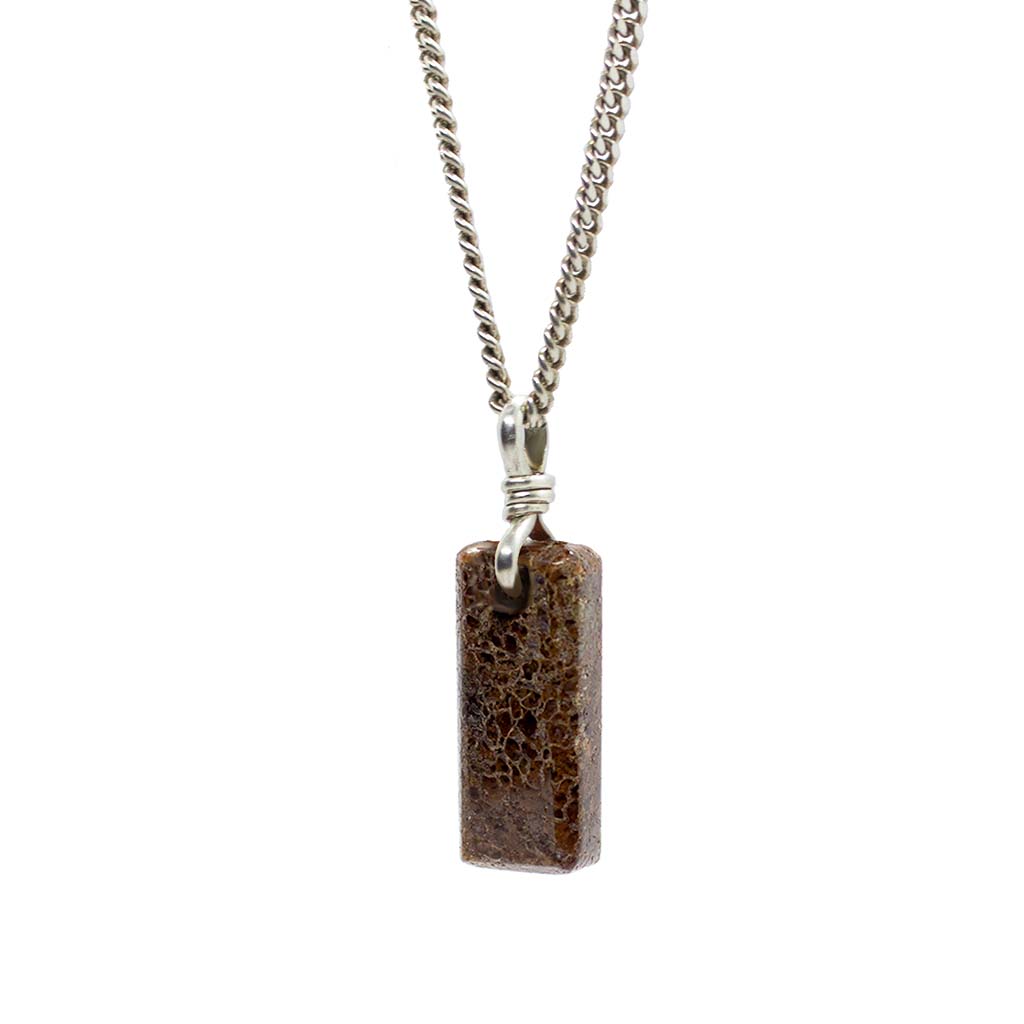 Amulet Necklace - Brown Dinosaur Gembone With Recycled Sterling Silver Chain