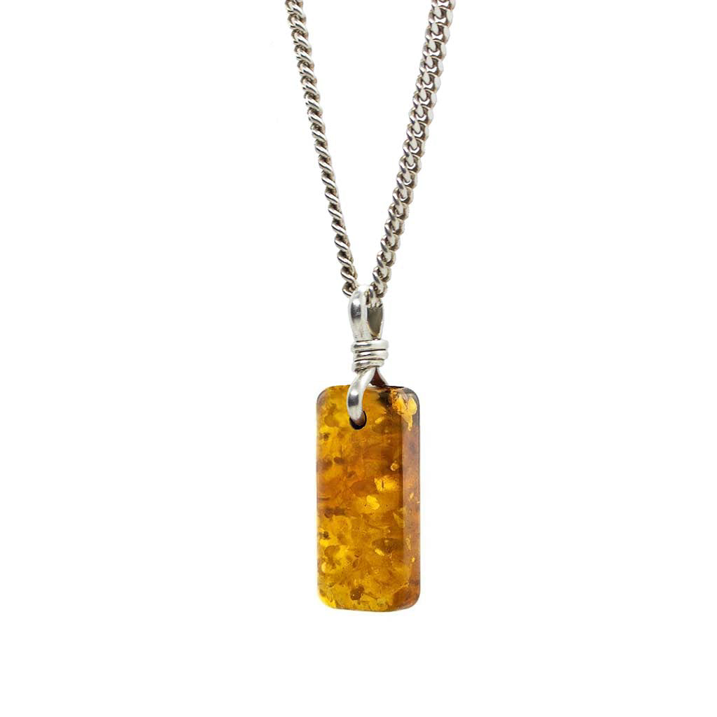 Brown Baltic Amber Amulet Necklace with Recycled Silver Chain