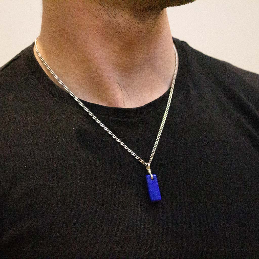 Amulet Necklace - Lapis Lazuli with Recycled Sterling Silver Chain