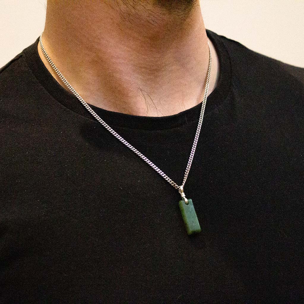 amulet necklace - jade (nephrite) with leather or recycled sterling silver chain