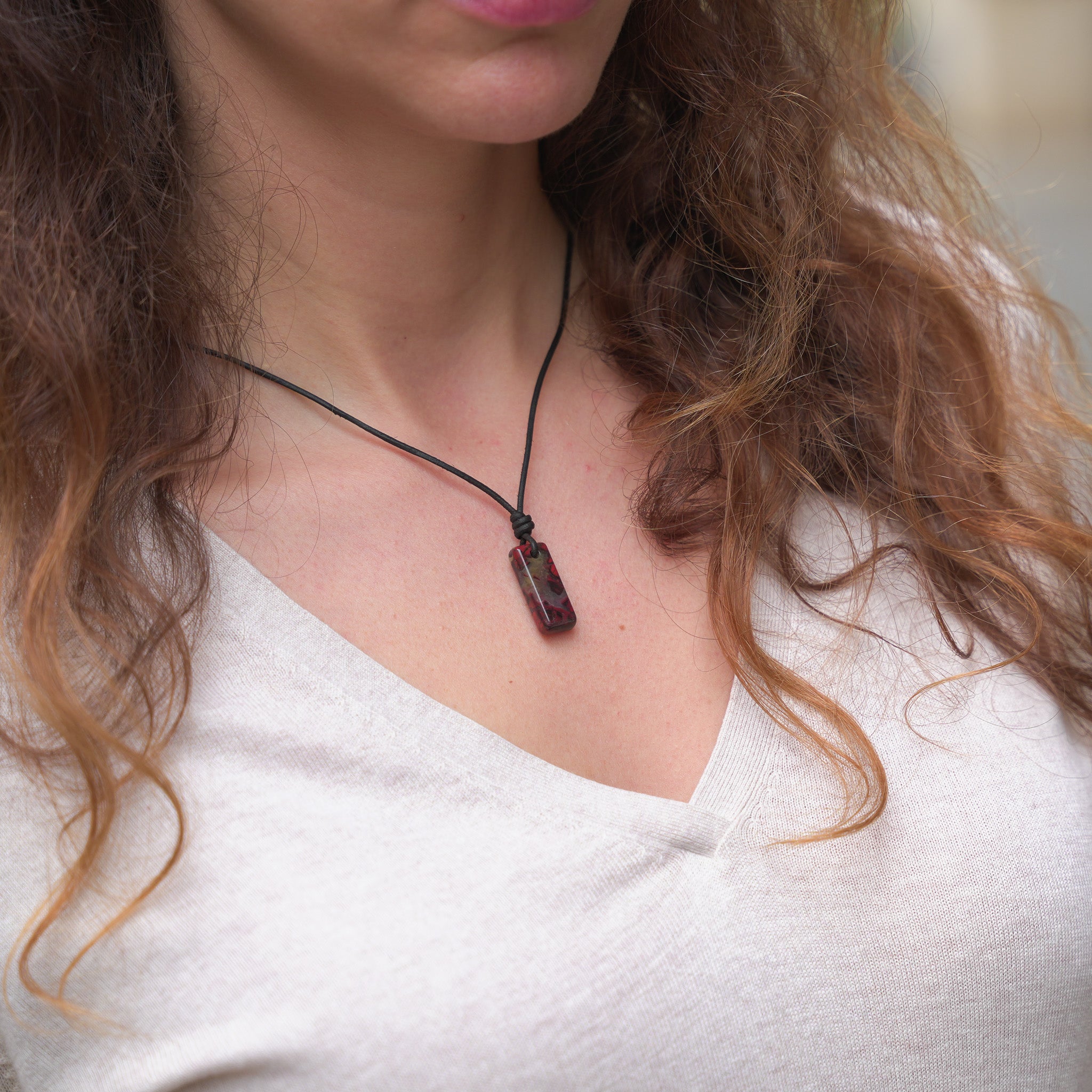 Amulet Necklace - Brecciated Jasper with Leather