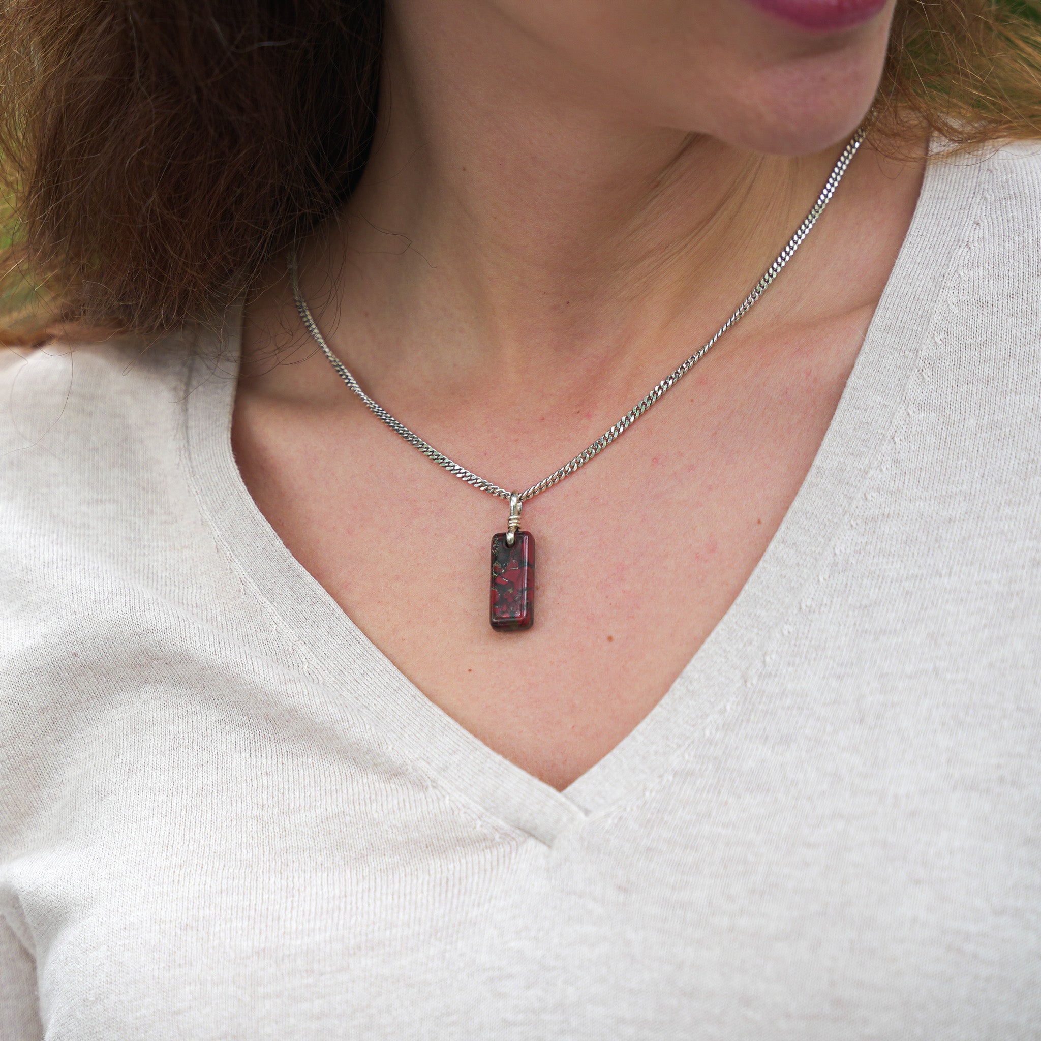 Amulet Necklace - Brecciated Jasper with Recycled Sterling Silver Chain