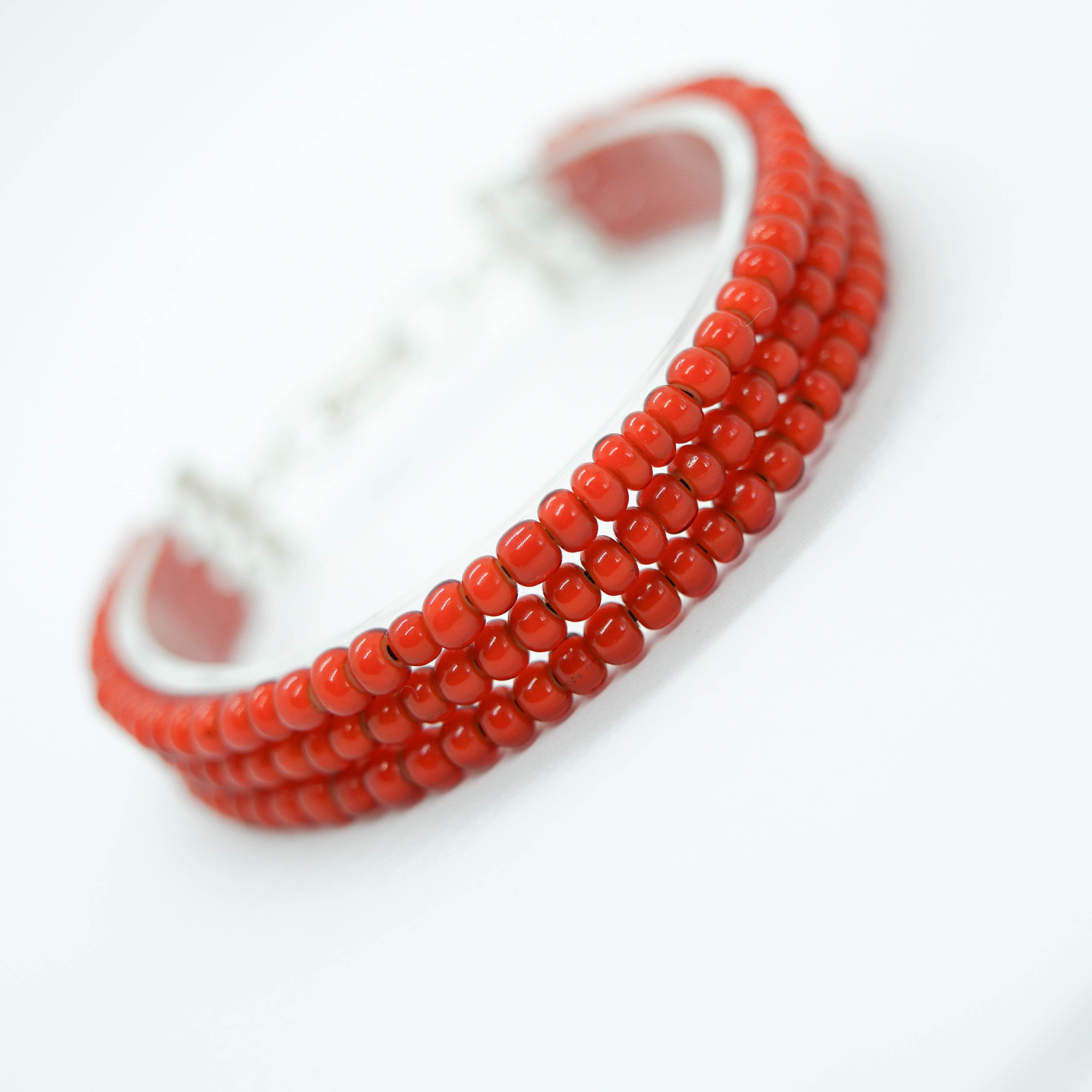 Triple-Strand Beaded Bracelet - Vintage Orange Venetian White Heart Beads
