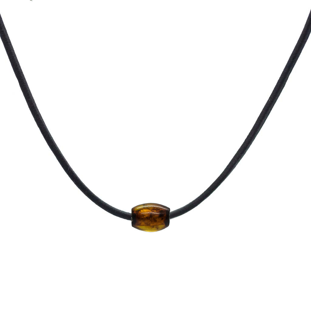 Token Necklace for Alignment & Radiance - Dark Brown Baltic Amber on Australian Kangaroo Leather