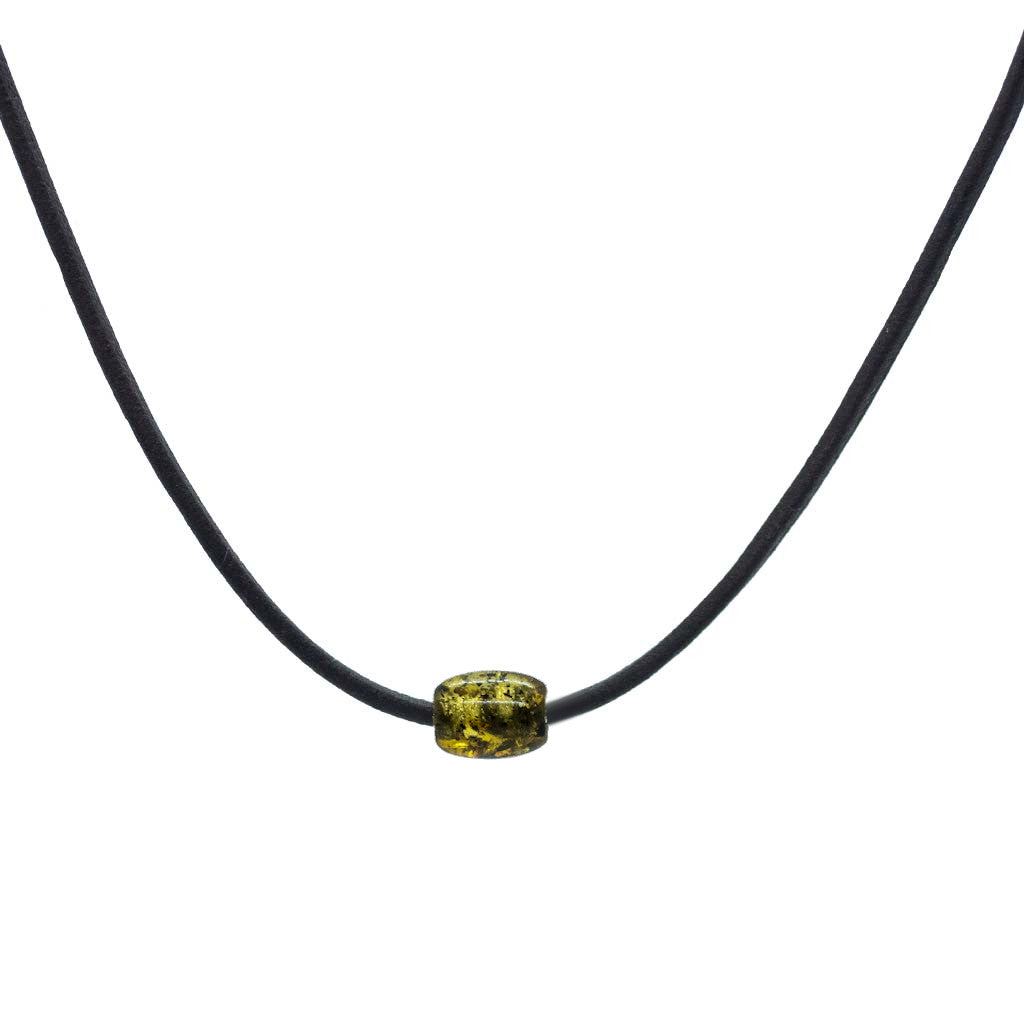 Token Necklace for Alignment & Radiance - Green Baltic Amber on Australian Kangaroo Leather