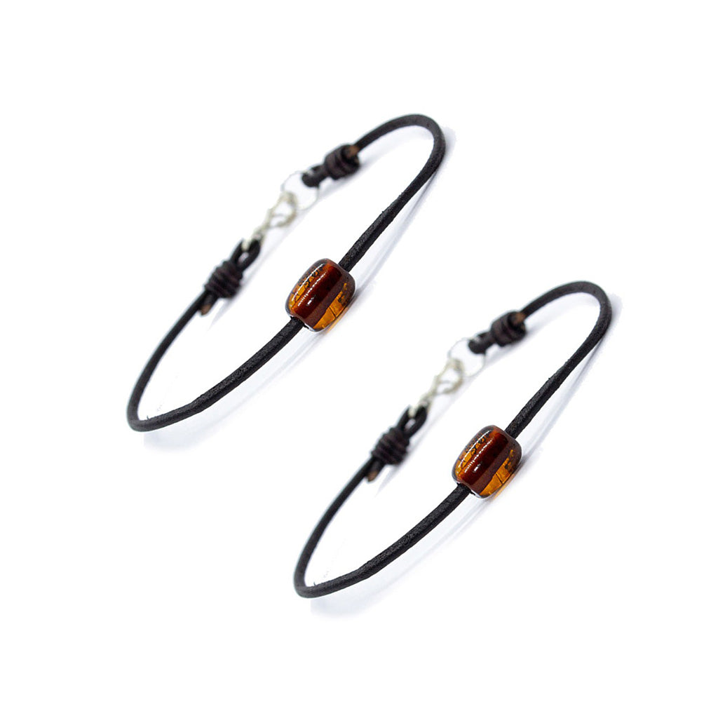 Token Friendship Bracelets - Dark Brown Baltic Amber on Australian Kangaroo Leather