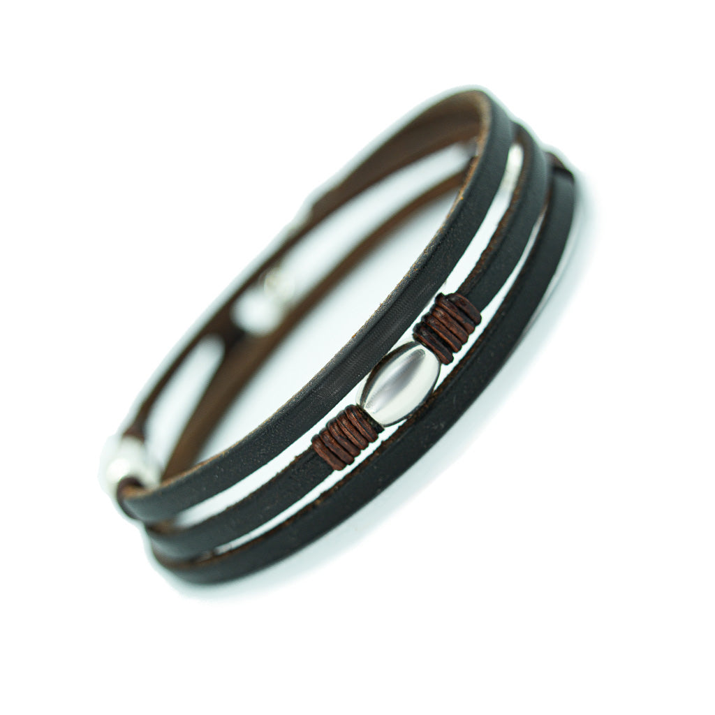 Trinity3 Bracelet - Recycled Sterling Silver & Dark Havana English Bridle