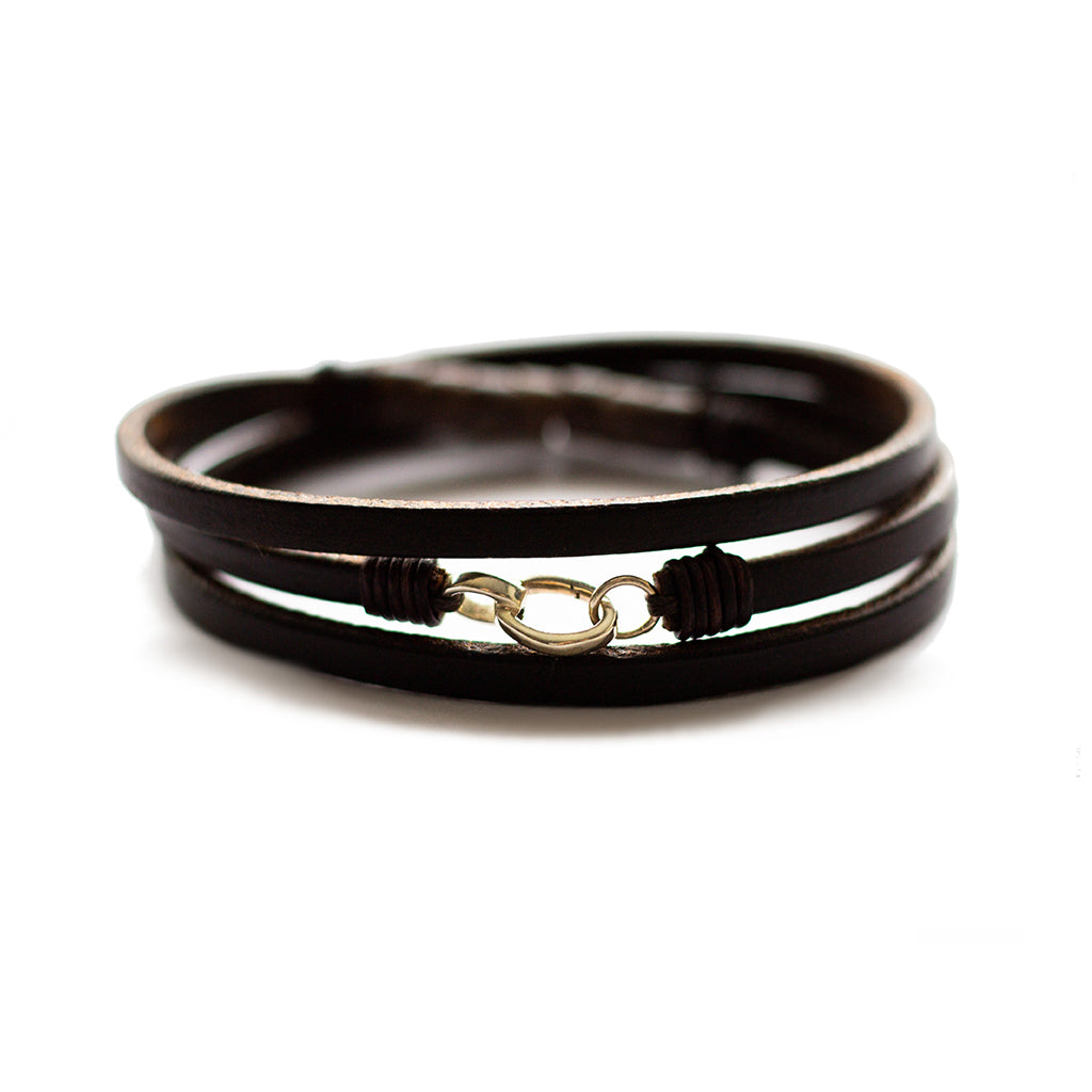 trinity1 bracelet - vintage white goomba beads & dark havana english bridle