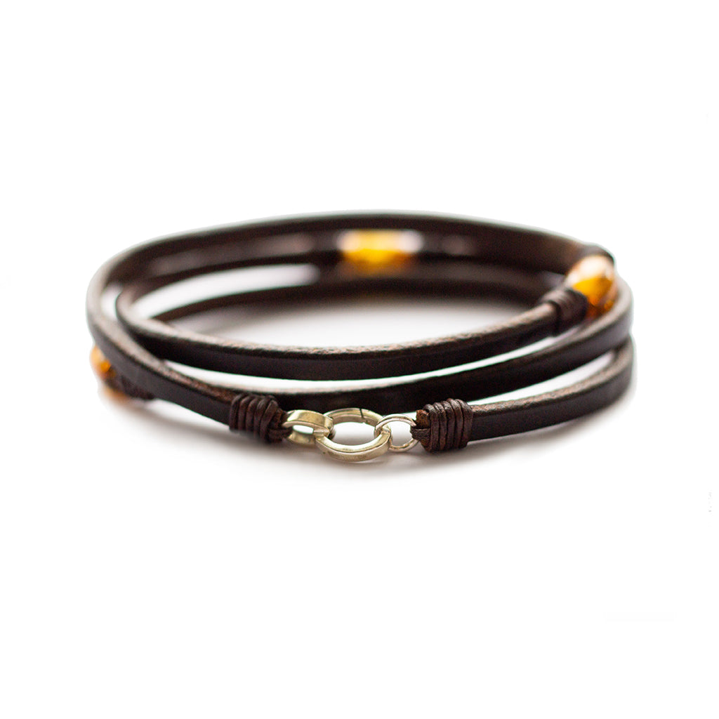 trinity3 bracelet - honey baltic amber & dark havana english bridle