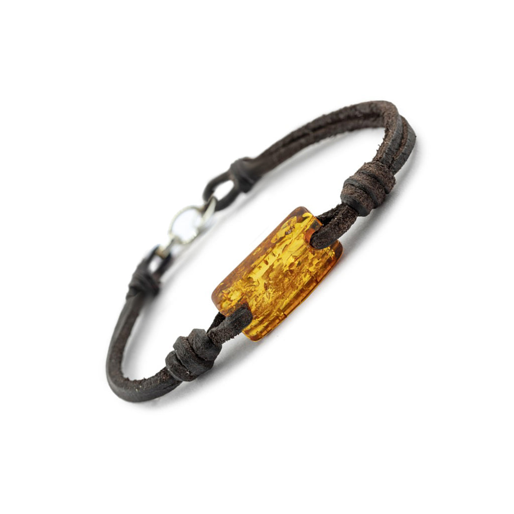 Aeon Bracelet - Brown Baltic Amber & Leather