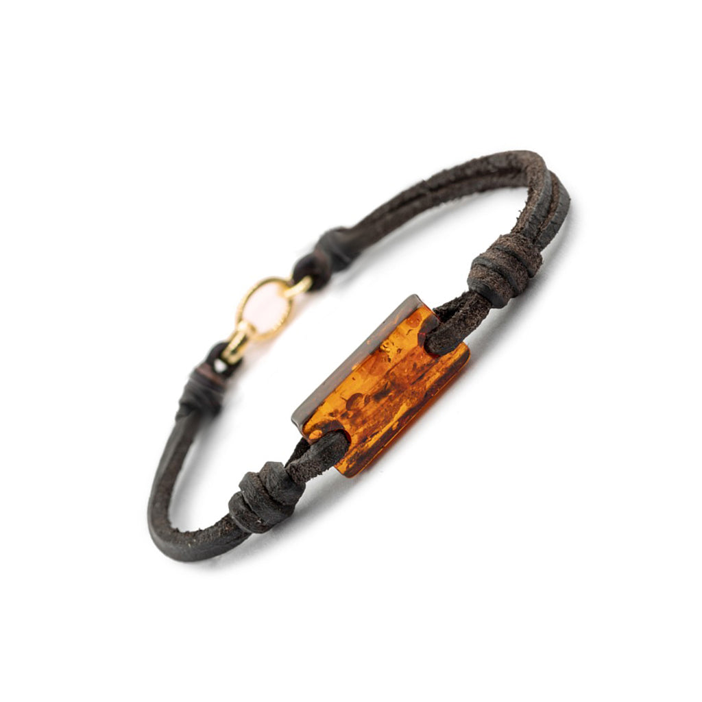 Aeon Bracelet - Dark Brown Baltic Amber & Leather