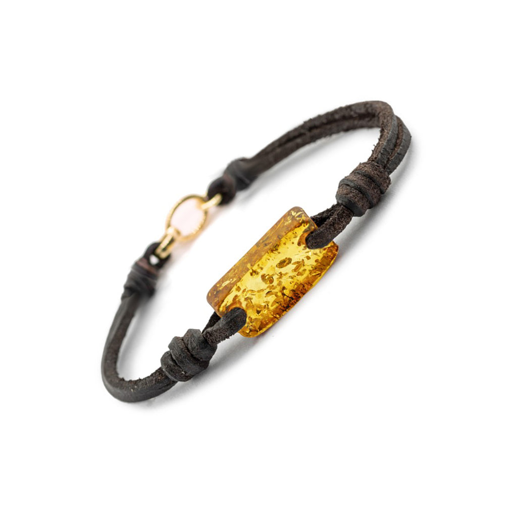 Aeon Bracelet - Honey Baltic Amber & Leather