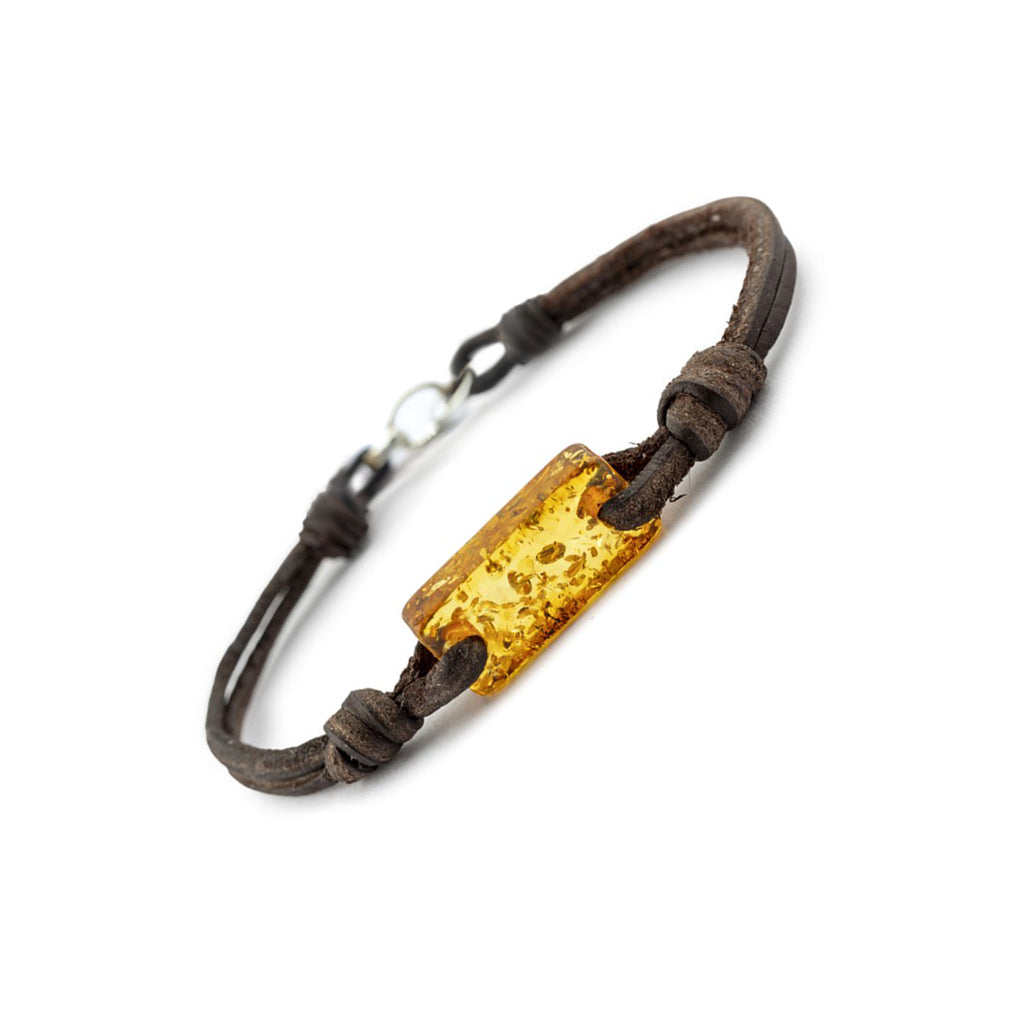 Aeon Friendship Bracelets - Honey Baltic Amber & Leather