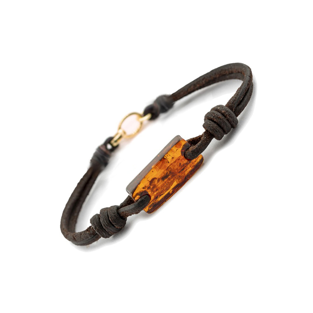 Aeon Bracelet - Dark Brown Baltic Amber & Leather