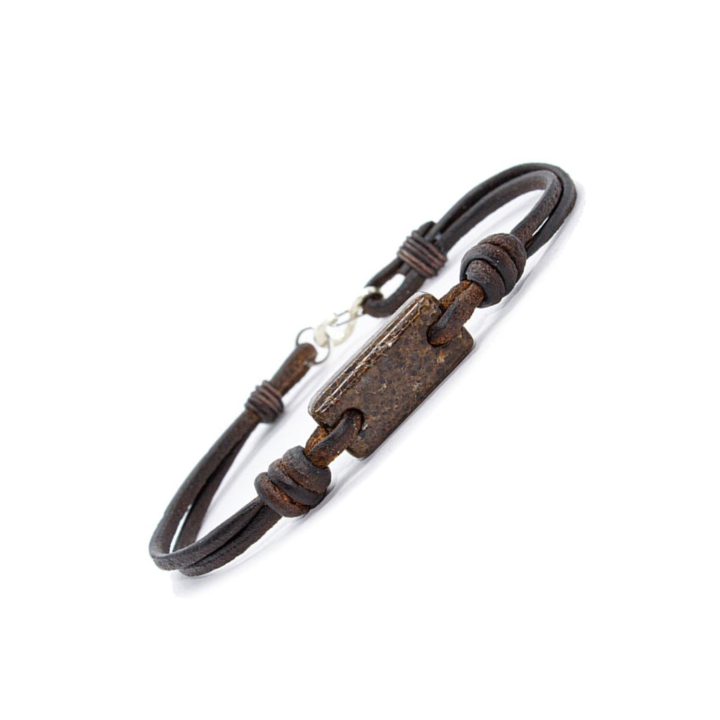 Aeon Bracelet - Dinosaur Gembone & Dark Havana English Bridle Leather