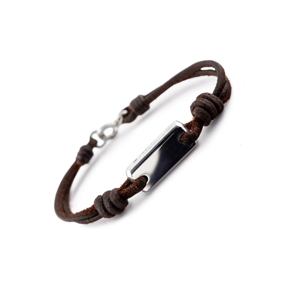Aeon Bracelet - Recycled Sterling Silver & Dark Havana English Bridle Leather