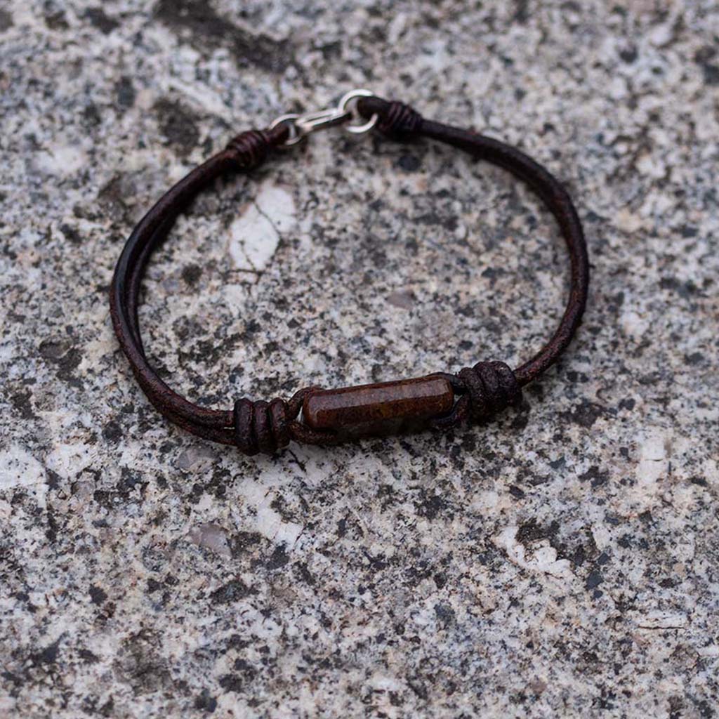 Aeon Bracelet - Dinosaur Gembone & Dark Havana English Bridle Leather