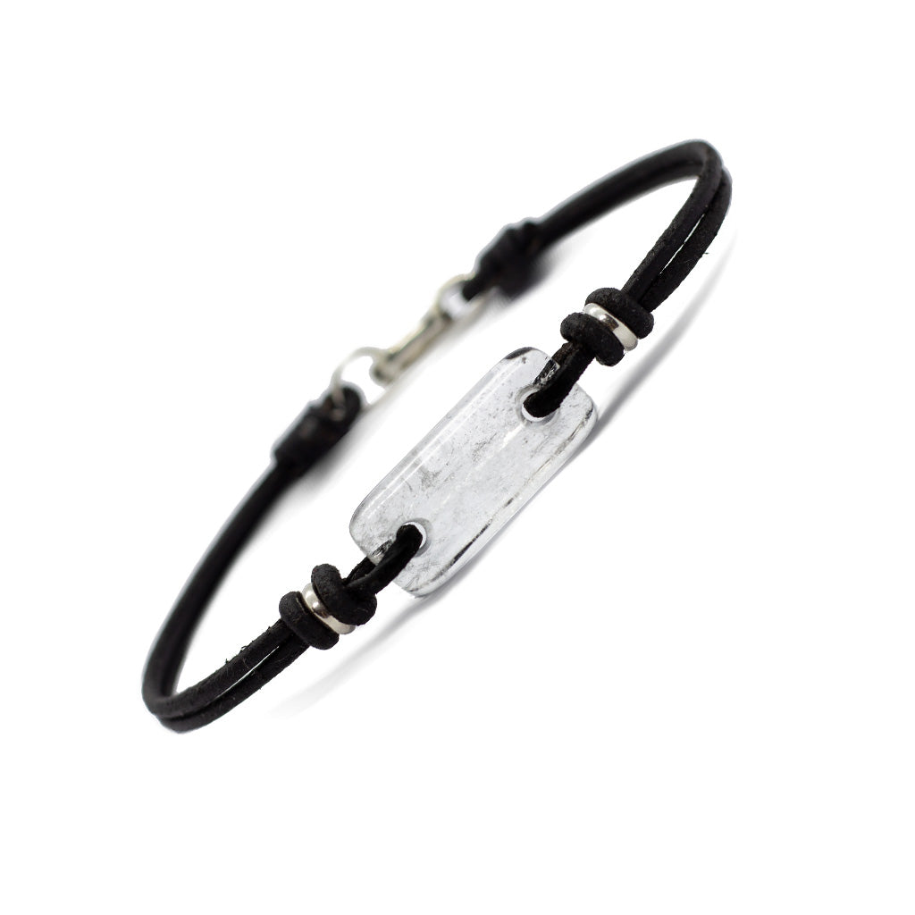 Aeon with Rings Bracelet - Mountain Crystal with Australian Kangaroo Leather and Recycled Sterling Silver Rings