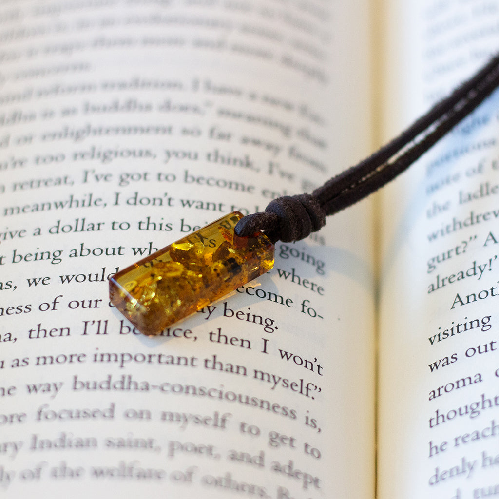 Amulet Necklace - Honey Baltic Amber With Leather Or Recycled Sterling Silver Chain