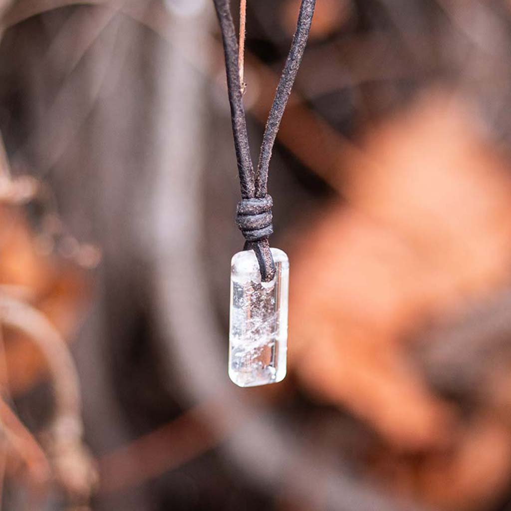 amulet necklace - mountain crystal with leather or recycled sterling silver chain