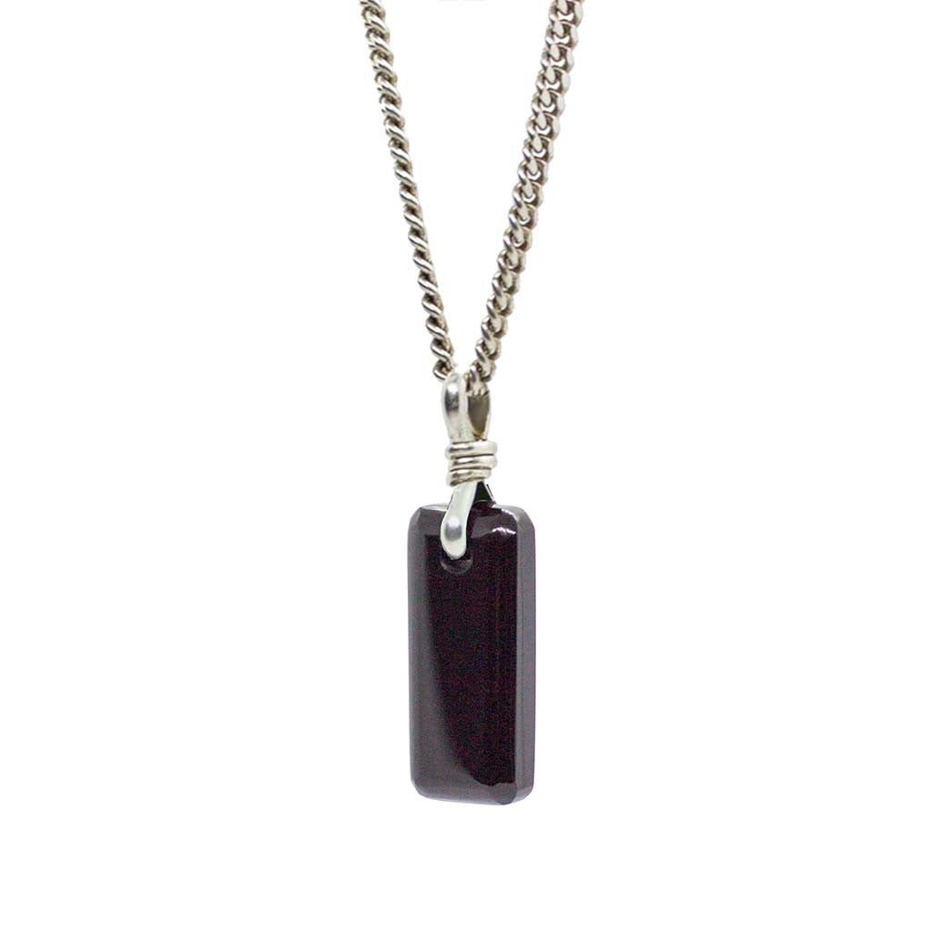 Amulet Necklace - Black Agate with Recycled Sterling Silver Chain